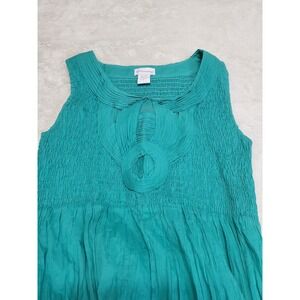 NWT Soft Surroundings Teal Casual Crinkle‎ Smocked Sleeveless Maxi Dress Large